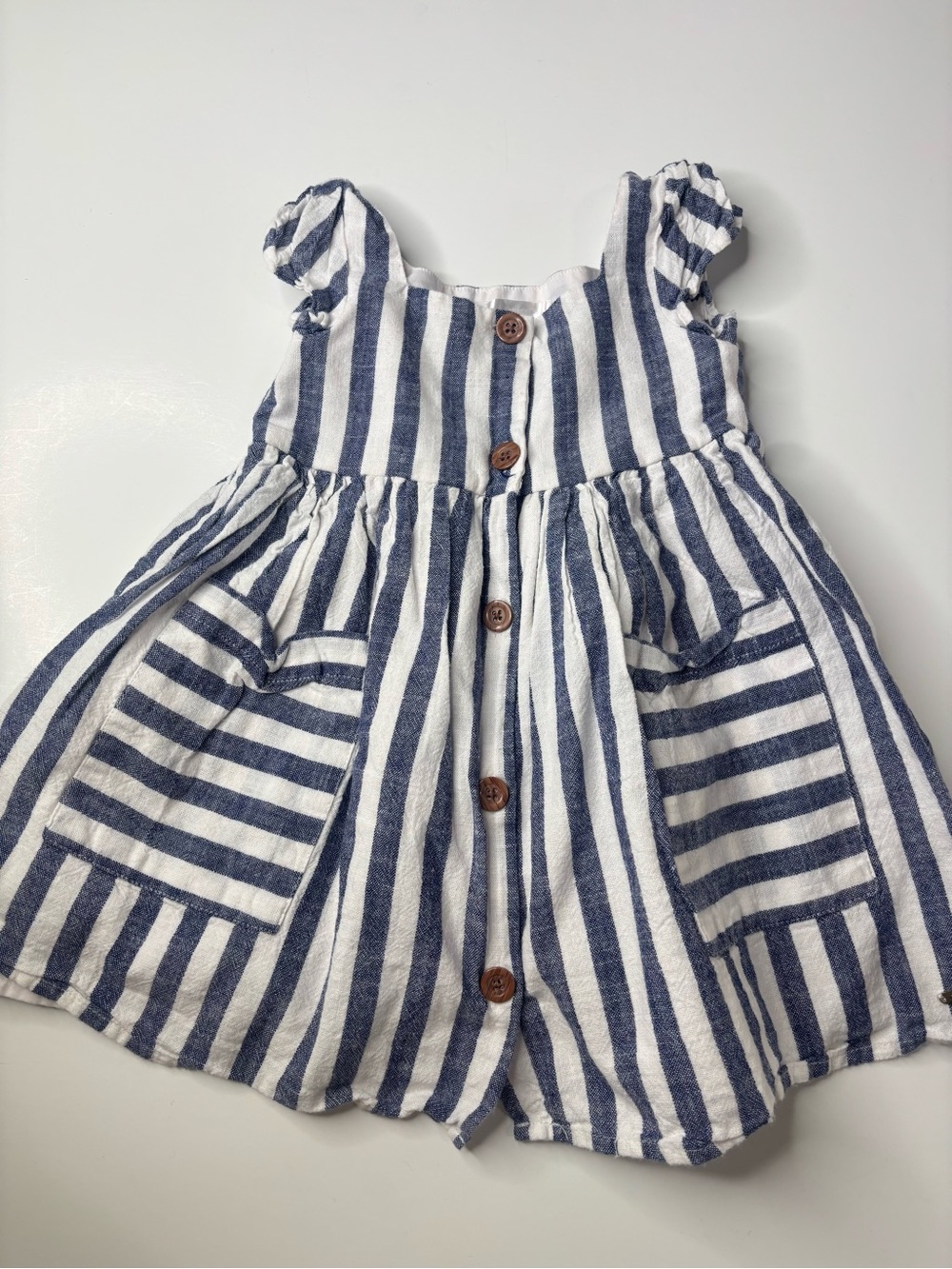 Tahari Navy and White Striped Button-Front Girls' Dress 2T
